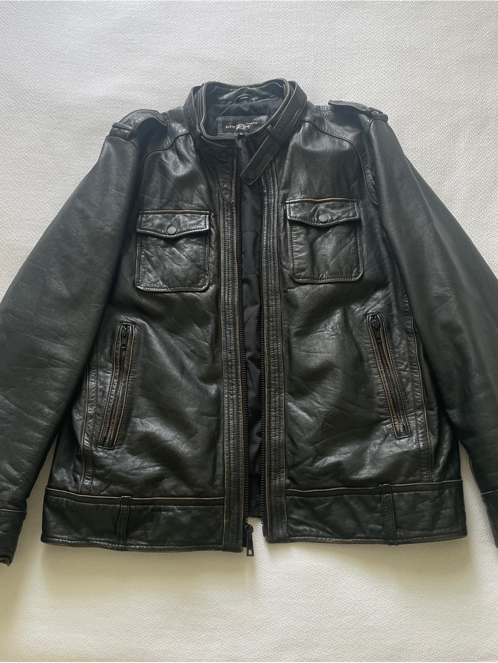 Black Rivet Men's Black Leather Bomber Jacket
